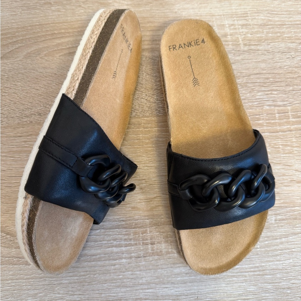 FRANKIE4 Quinn III Black slide chain detail sandals women’s Sz‎ 7 - Picture 7 of 8